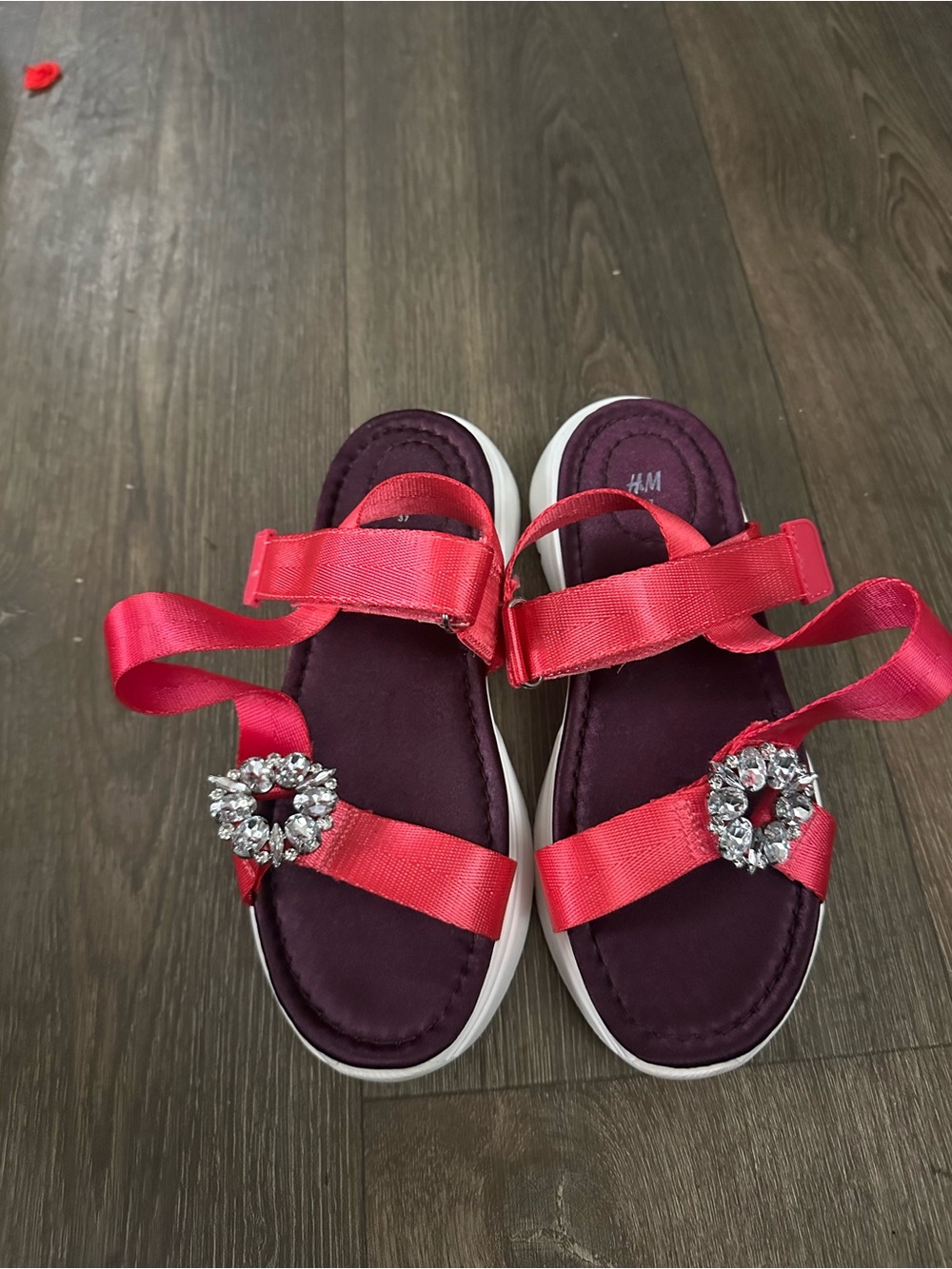 H&M Women Red Ribbon Sandals with Gem Accent
